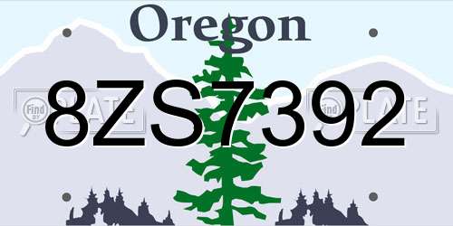 8ZS7392 Oregon License Plate