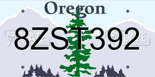 8ZST392 Oregon License Plate
