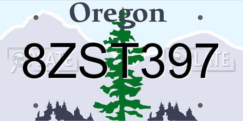 8ZST397 Oregon License Plate
