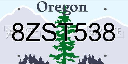 8ZST538 Oregon License Plate