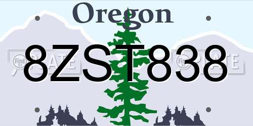 8ZST838 Oregon License Plate
