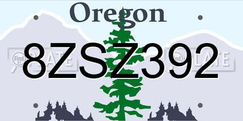8ZSZ392 Oregon License Plate
