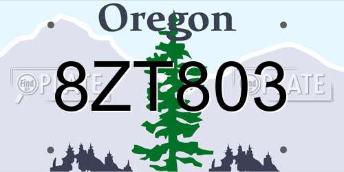 8ZT803 Oregon License Plate