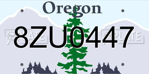8ZU0447 Oregon License Plate