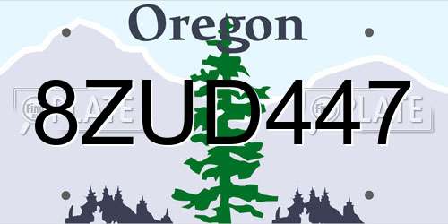 8ZUD447 Oregon License Plate