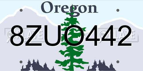 8ZUO442 Oregon License Plate