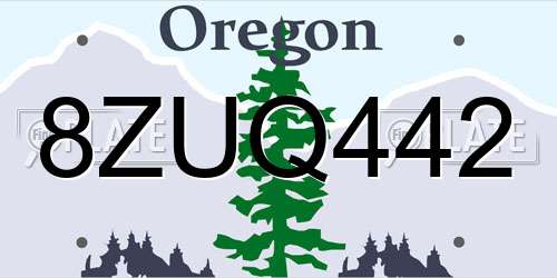 8ZUQ442 Oregon License Plate