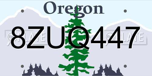 8ZUQ447 Oregon License Plate