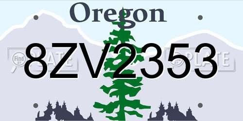 8ZV2353 Oregon License Plate