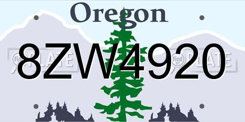8ZW4920 Oregon License Plate