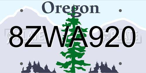 8ZWA920 Oregon License Plate