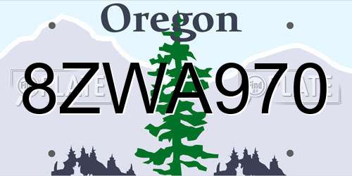 8ZWA970 Oregon License Plate