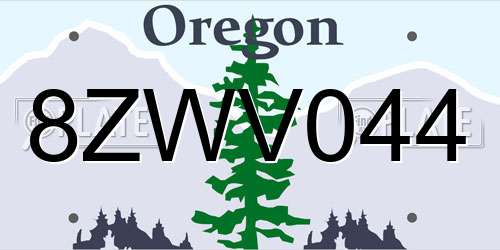 8ZWV044 Oregon License Plate
