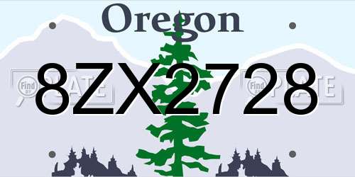 8ZX2728 Oregon License Plate