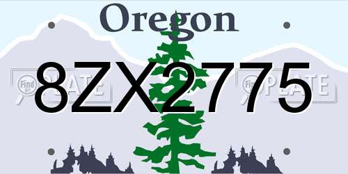 8ZX2775 Oregon License Plate