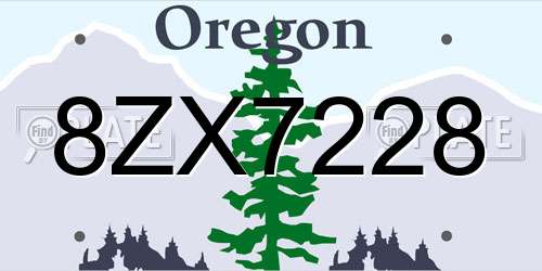 8ZX7228 Oregon License Plate