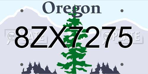 8ZX7275 Oregon License Plate