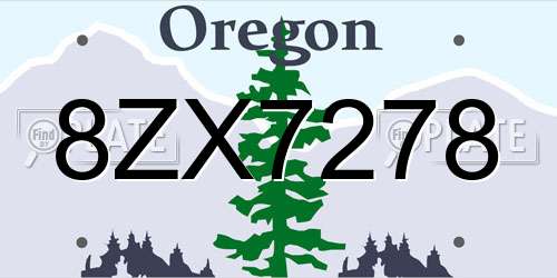 8ZX7278 Oregon License Plate