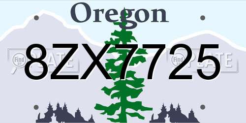 8ZX7725 Oregon License Plate
