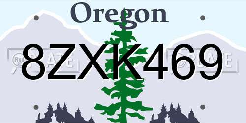 8ZXK469 Oregon License Plate