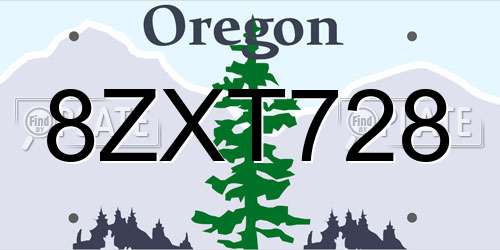 8ZXT728 Oregon License Plate