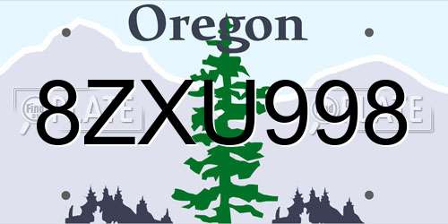 8ZXU998 Oregon License Plate
