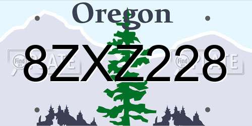 8ZXZ228 Oregon License Plate