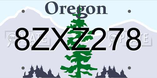 8ZXZ278 Oregon License Plate