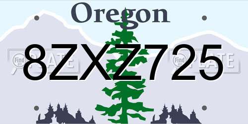 8ZXZ725 Oregon License Plate