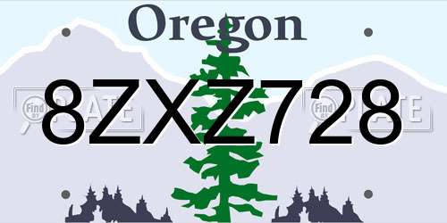 8ZXZ728 Oregon License Plate