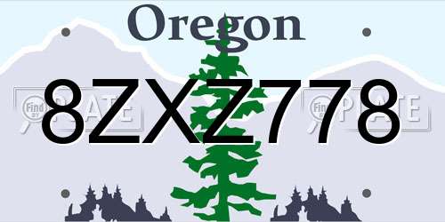 8ZXZ778 Oregon License Plate
