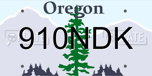 910NDK Oregon License Plate