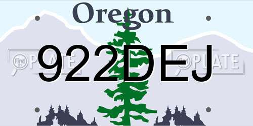 922DEJ Oregon License Plate