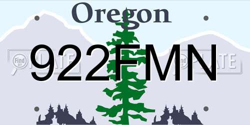 922FMN Oregon License Plate