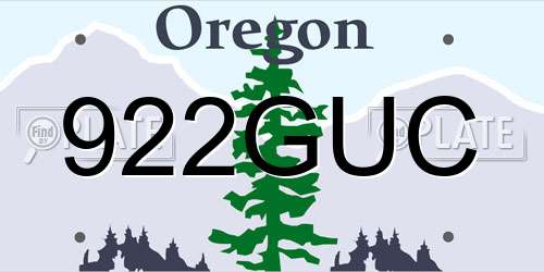 922GUC Oregon License Plate