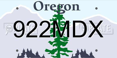922MDX Oregon License Plate