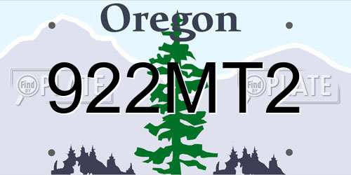 922MT2 Oregon License Plate