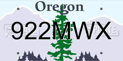 922MWX Oregon License Plate