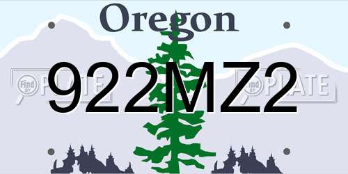 922MZ2 Oregon License Plate