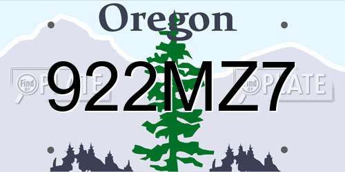 922MZ7 Oregon License Plate