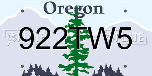 922TW5 Oregon License Plate