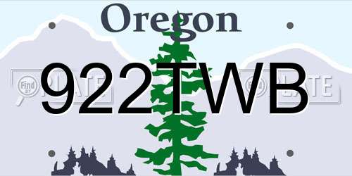 922TWB Oregon License Plate