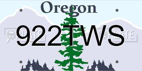 922TWS Oregon License Plate