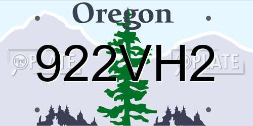922VH2 Oregon License Plate