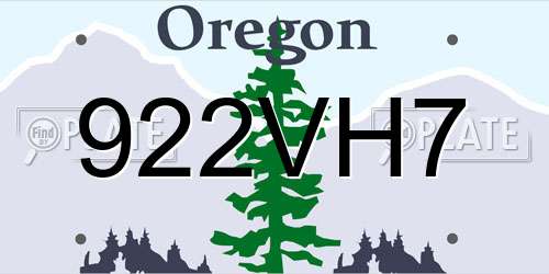 922VH7 Oregon License Plate