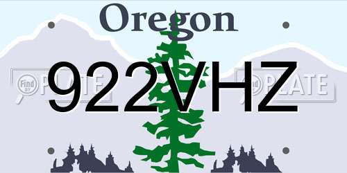922VHZ Oregon License Plate