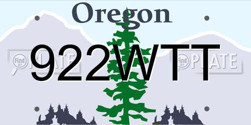 922WTT Oregon License Plate