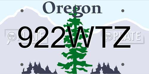 922WTZ Oregon License Plate