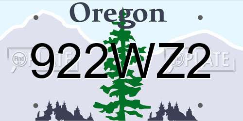 922WZ2 Oregon License Plate