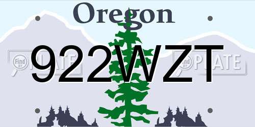922WZT Oregon License Plate